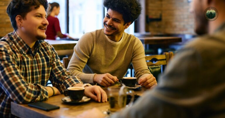 Men bonding over coffee.