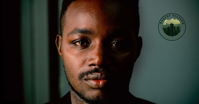 Sad black man with strong gaze