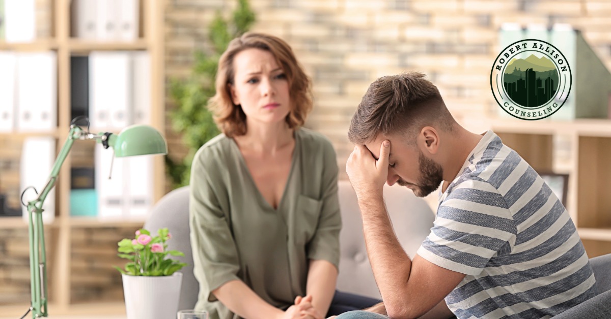 Woman trying to support depressed man
