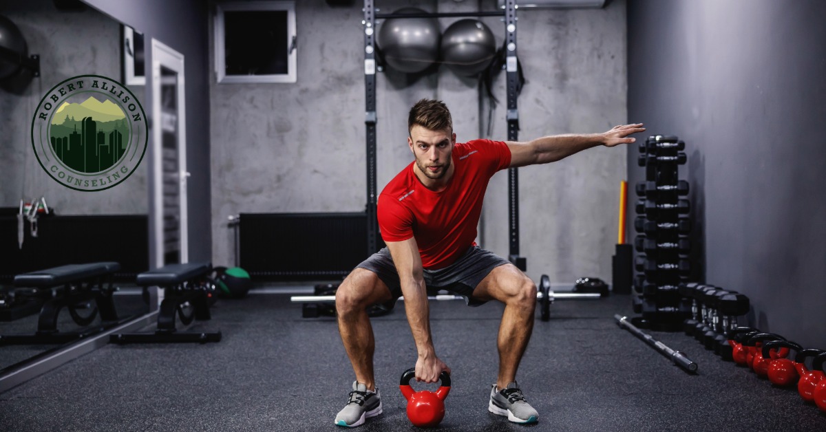 Man working out with kettlebell